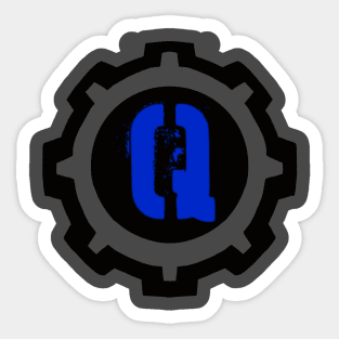 Blue Letter Q in a Black Industrial Cog Sticker